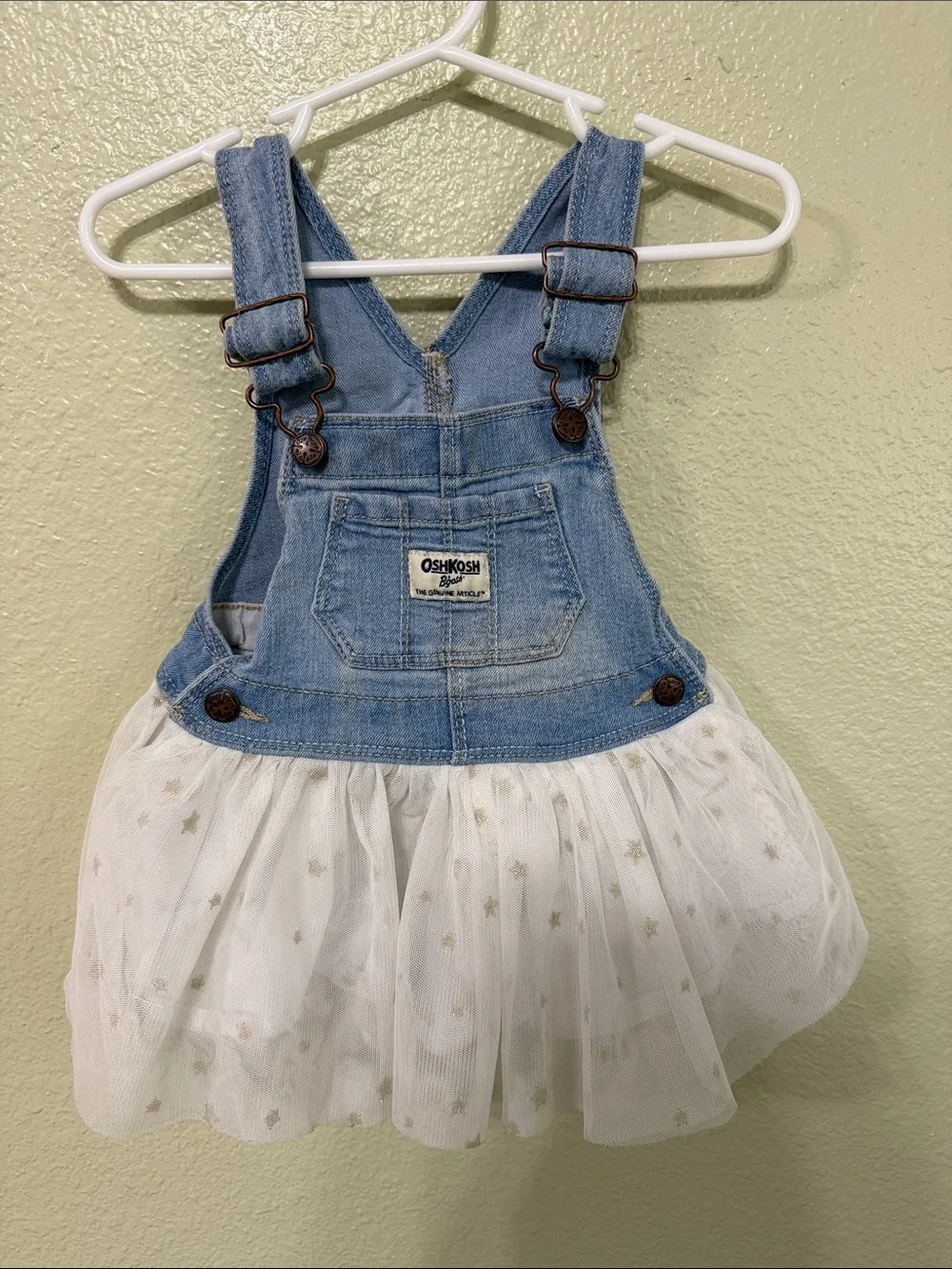 OshKosh Blue Denim Overall Dress with White Tulle Skirt